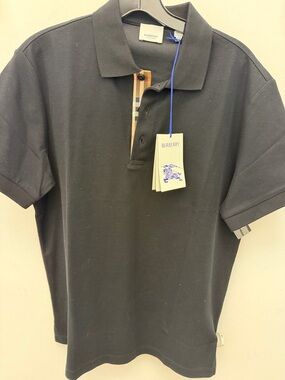 Burberry Black Polo with Signature Beige Check Placket